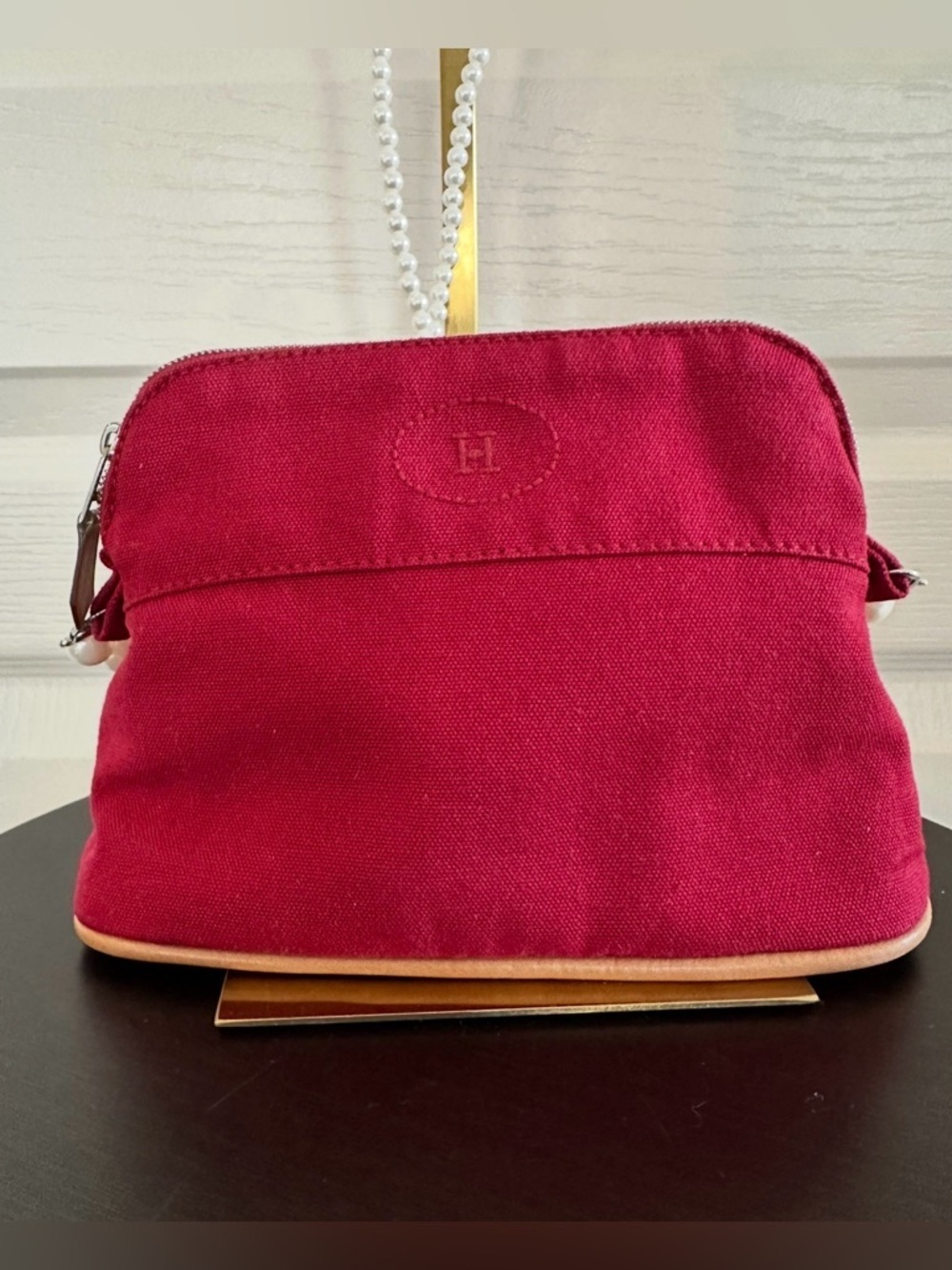 Hermes Bolide Red Canvas & Leather Trim Pouch – Authentic Quiet Luxury